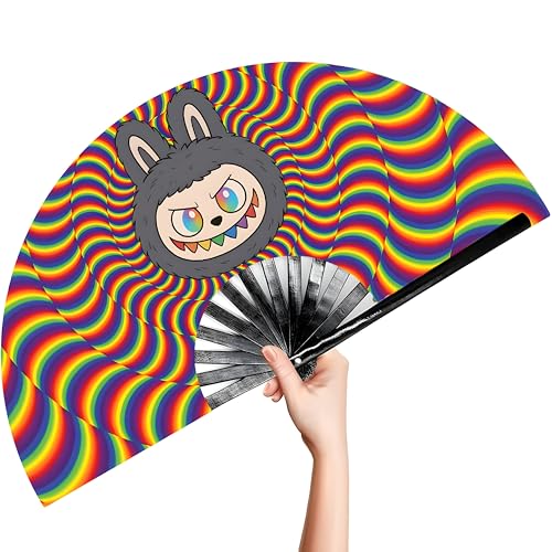 Ravedash Ugly Monster Secret Rave Fan - Large Clack Bamboo Folding Hand Fan for EDM, Music Festival, Club, Event, Party, D...