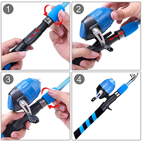 PLUSINNO Kids Fishing Pole, Portable Telescopic Fishing Rod and Reel Combo Kit - with Spincast Fishing Reel Tackle Box for...
