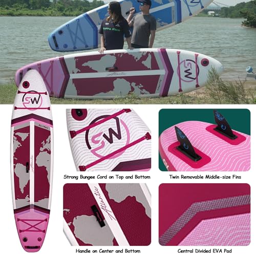 11'/6"×34" Inflatable Stand Up Paddle Board for Adults & Beginner SUP, Backpack, Removable Fin, Ankle Leash, Phone Case & ...