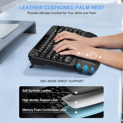 Ergonomic Wireless Keyboard with Cushioned Wrist Rest, Wave Keys, Phone Holder, Comfortable Natural Typing, 2.4GHz Full Si...
