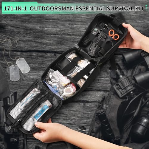 171PCS Survival First Aid Kit with Survival Gear, First Aid Supplies, Emergency Tent, and MOLLE Nylon Bag, Ideal for Car, ...
