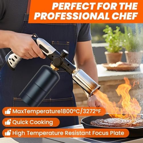 Propane Torch Gun, Adjustable Flame Portable Blow Torch for Cooking & Grilling, 3272°F High Heat Propane Heat Blaster Tool...