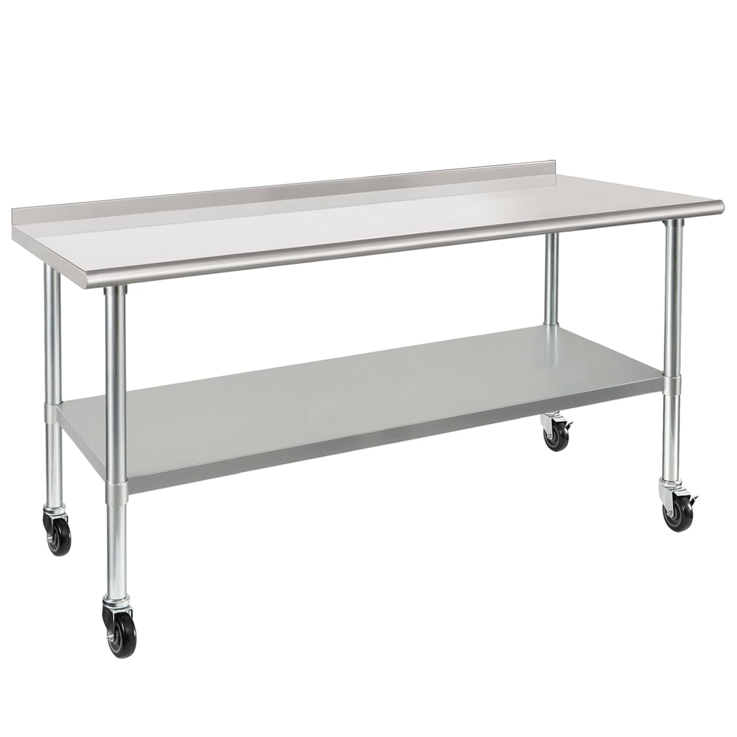 HARDURA Stainless Steel Table with Wheels 30X72 Inches NSF Heavy Duty Commercial Prep Table with 2” Backsplash and Adjustable Undershelf for Food Prep