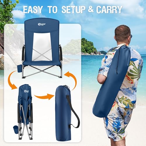 PORTAL Beach Chairs for Adults Camping Low Lightweight Portable Chair with Cup Holder Mesh Back Carry Bag for Outdoor Sand...