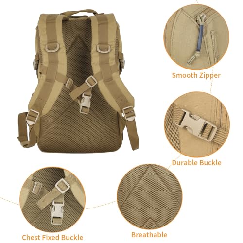 Koisgext Small Tactical Backpack 12L Molle Bag Rucksack Army Daypack Military Daypack for Outdoor,Hiking (Tan)