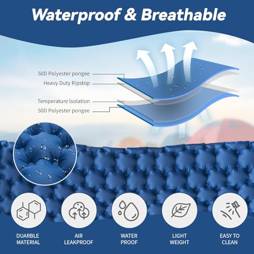 HiiPeak Sleeping Pad for Camping- Ultralight Inflatable Sleeping Mat with Built-in Foot Pump, Upgraded Durable Compact Cam...