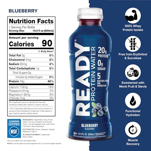 Ready® Clear Protein Water – 20g Whey Protein Isolate, Zero Sugar, Low-Calorie Sports Drink for Hydration & Recovery – Ele...