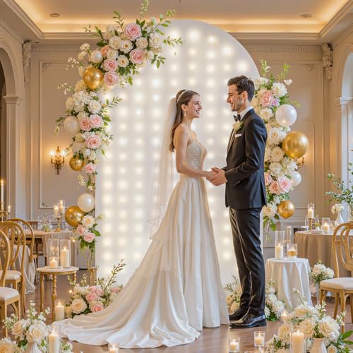 White Arch Backdrop Cover with Lights Wedding Arch Covers 7.2ft Stretchy Backdrop Light up White Fabric Spandex Arch Cover...