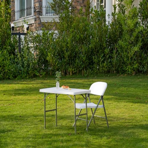 2.7ft Rectangular Folding Table for All-Occasion, Foldable Table with HDPE Tabletop and Steel Legs, Durable and Stable Sma...
