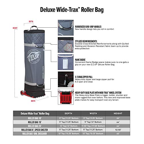 E-Z UP Deluxe Wide-Trax Roller Bag, fits 10' x 10' Canopy Pop-Up Tent