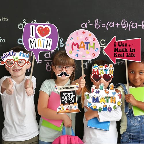Yunahoo Math Photo Booth Props for I Love Math Party Decoration Teenagers Personalized Students Party Favors Supplies（25PCS）