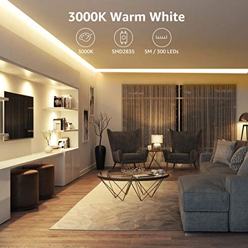 Lepro LED Strip Light White, 16.4Ft Dimmable Vanity Lights, 3000K Super Bright LED Tape Lights, 300 LEDs SMD 2835, Strong ...