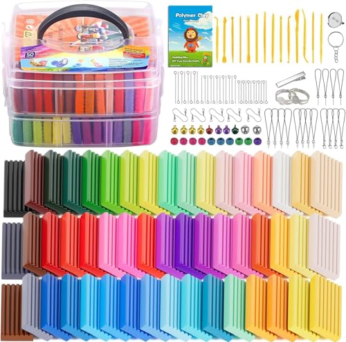 CiaraQ Polymer Clay Starter kit, Oven Bake Modeling Clay with Sculpting Tools, 50 Colors, 2.8 lb