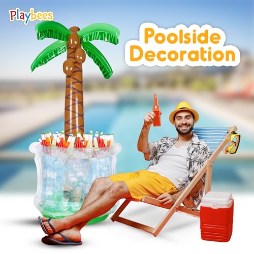 Inflatable Palm Tree Cooler 60" - 2 Pack Blow Up Palm Tree Party Cooler, Luau Hawaiian Tropical Beach Theme, Summer Swimmi...