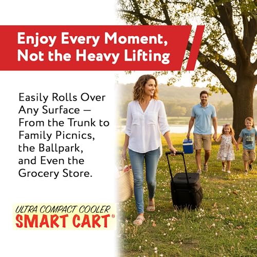 Ultra Compact Cooler Smart Cart with Wheels - Collapsible Insulated Cooler Bag - Foldable Travel Cooler 36 Cans - Leak Pro...