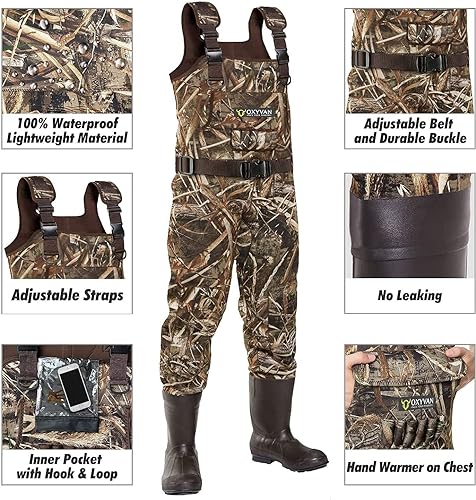 OXYVAN Duck Hunting Waders with 600G Rubber Boots Insulated,Neoprene Realtree MAX-7 Camo Fishing Chest Waders for Men & Women