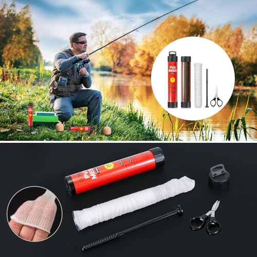 DONQL 5M PVA Mesh Carp Fishing with Scissors, PVA Bags Carp Fishing, 45" Fast Water Soluble Mesh Bags Refill Bait