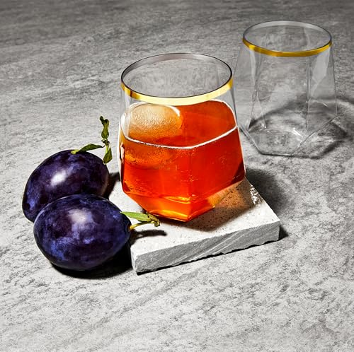 Kitchen Lux 40 Pack Diamond Plastic Wine Glasses Disposable, Gold Cups, Wine Cups, Cocktail Glasses, Plastic Glasses Drink...
