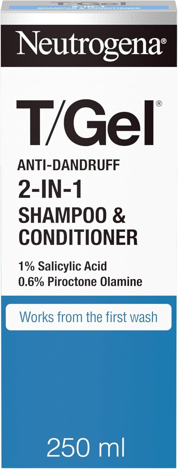 Neutrogena T/Gel 2 in 1 Anti-Dandruff Shampoo and Conditioner (1x 250ml), Shampoo and Conditioner to Help Fight Dandruff From First Wash, Haircare for Soft, Shiny Healthy-Looking Hair and Scalp