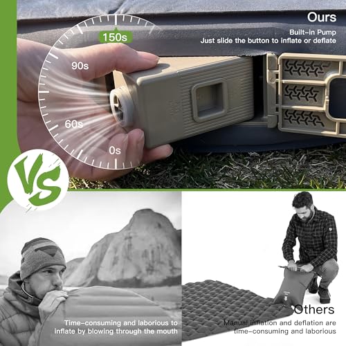 4" Ultra-Thick Self-Inflating Sleeping Pad with 3-in-1 Rechargeable Pump, Air Adjustable Foam Camping Mattress, 9.5R Heav...