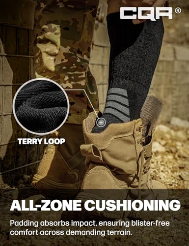 CQR 3 Pack Men and Women Wool Hiking Mid Calf Crew Socks, Moisture Wicking Breathable Outdoor Tactical Cushion boot Socks