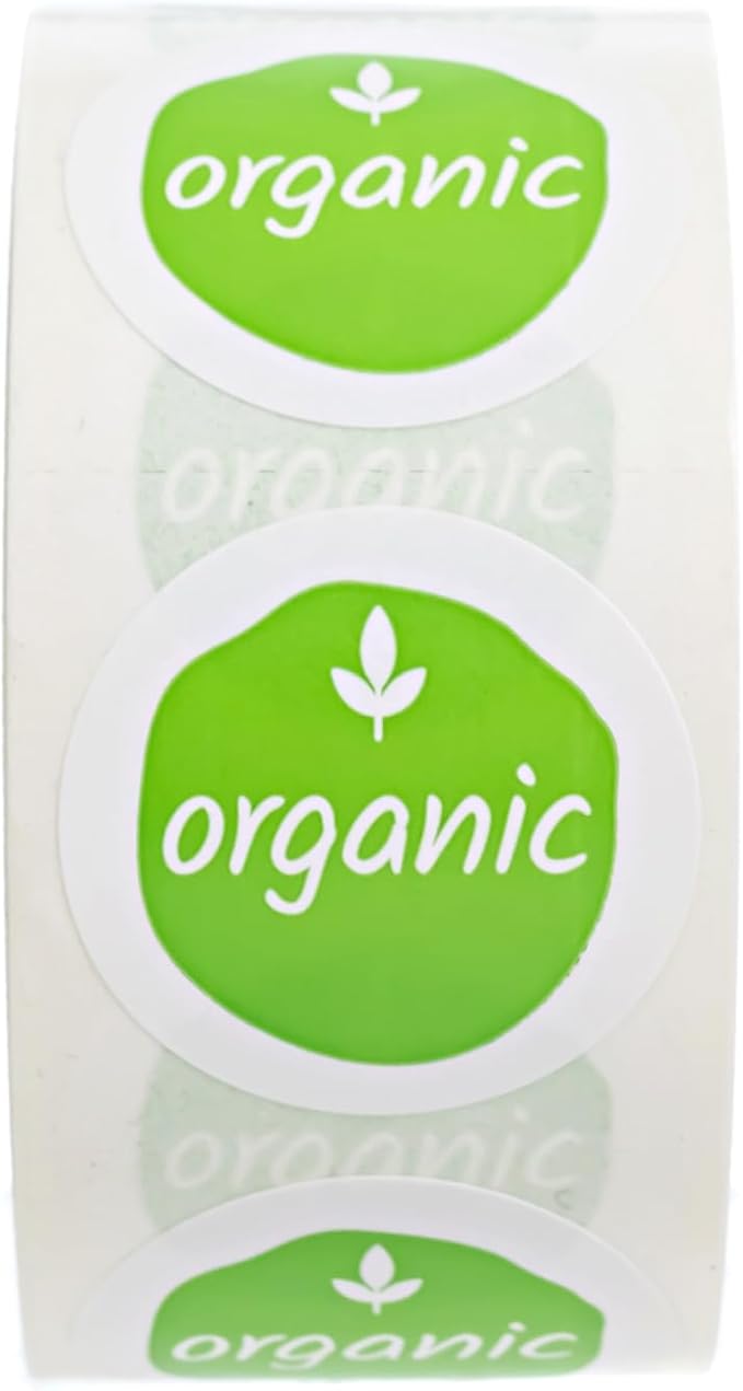 Organic Leaf Stickers/Roll of 500 Small 1" Round White Gloss Natural Garden Labels/Small 1" Round Modern Fresh Farmers Market Community Garden Food Label/Made in The USA