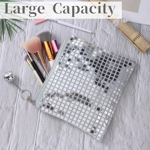 Dplolng Disco Cosmetic Bags, Portable Glitter Sequin Makeup Organizer with Zipper and Disco Ball, Makeup Bags for Bachelor...