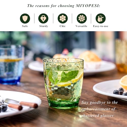MIYOPESI 15oz Colorful Acrylic Glasses Drinkware (Set of 8), Hammered Design Unbreakable Plastic Tumblers, Reusable Plasti...