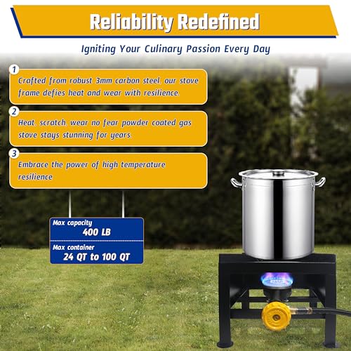 Single Burner Propane Stove - Portable Cast Iron High Pressure Outdoor Propane Burner Cooker,Heavy Duty Square Stove, high...