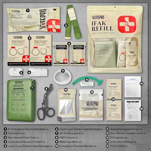 19PCS IFAK Trauma Kit, First Aid Kits Refill Supplies with Tourniquet, Emergency Trauma Bandage, Non-Vented Chest Seal, Em...
