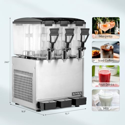 ROVSUN Commercial Beverage Dispenser 7.8 Gal/30L, Commercial Juice Dispenser Cold Drink Dispenser 10L X 3 Tanks Stainless ...