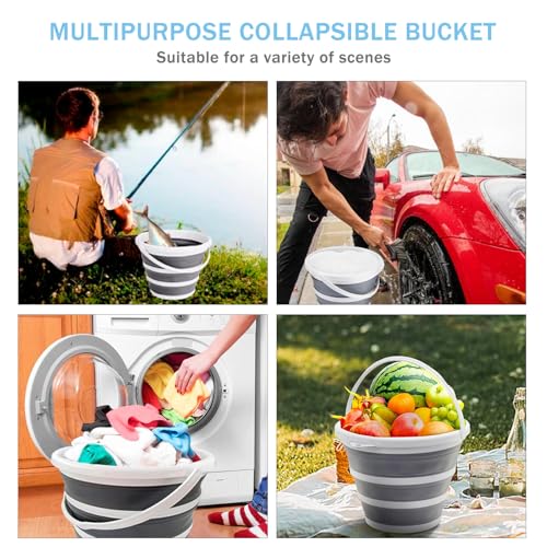 2-Pack Collapsible Buckets - 2.6 Gallon (10L) Large Capacity, Essential for RV, Garden Cleaning, Car Washing, Camping, Fis...