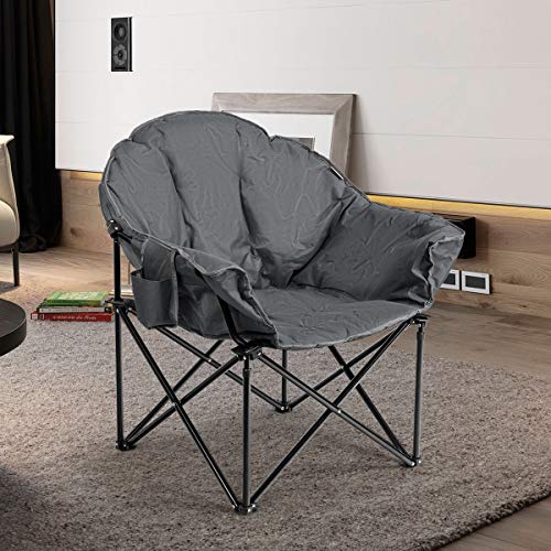 S AFSTAR Oversized Camping Chair, Cushion Padded Moon Round Saucer Chair w/Cup Holder & Carry Bag, Outdoor Leisure Chair, ...