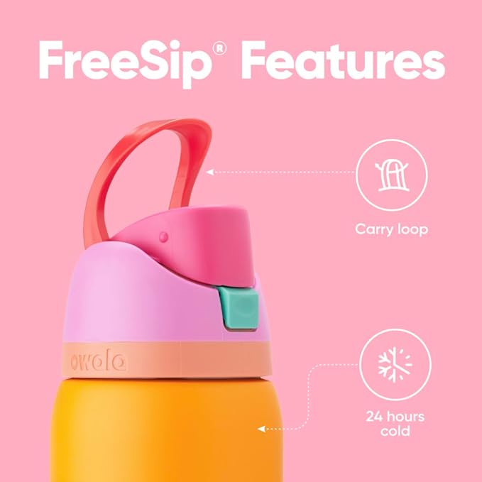 Owala FreeSip Insulated Stainless Steel Water Bottle with Straw for Sports, Travel, and School BPA-Free Sports Water Bottle, 32 oz, Tropical | Insulated, with Straw, for Sports, Travel, and School, BPA-Free