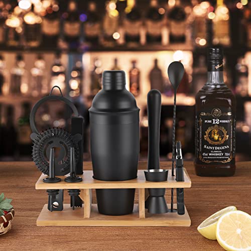 JNWINOG 11Pcs-Cocktail Shaker Set Black Bartending Kit 25oz Cocktail Bar Set Cocktail Mix Drink Making Kit Professional Ba...