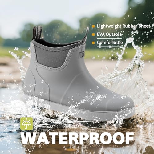CKWLXQY Women's Deck Boots, Waterproof Ankle Rain Boots with Anti-Slip Traction, Rubber Garden & Fishing Boots for Boatin...