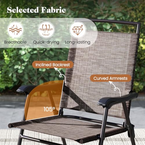 Goplus Patio Bistro Set, 3-Piece Patio Dining Furniture Set with Round Tempered Glass Table, 2 Foldable Chairs, Small Outd...