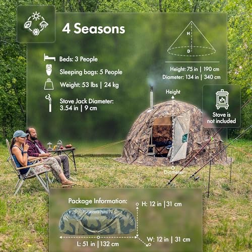 Rbm Outdoors Hot Tent with Stove Jack, Easy Setup 4 Season Winter Tents for Camping, Cold Weather Wall Double Layer Waterp...