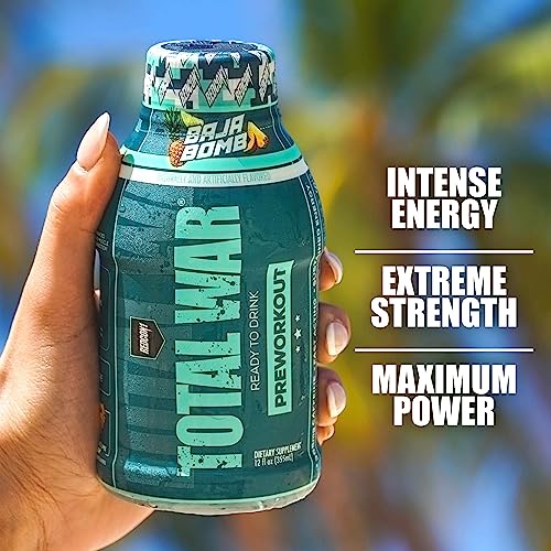REDCON1 Total War Ready to Drink Preworkout, Strawberry Kiwi - 350mg of Fast Acting RTD Caffeine - Beta Alanine + Citrulli...