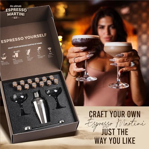 Espresso Martini Gifts– Premium Cocktail Kit - Espresso Martini Kit Maker Set with Glasses, Party-Ready Accessories, and E...