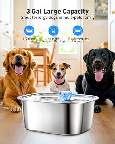 Stainless Steel Dog Water Fountain,3 Gallon Large Pet Water Fountains for Dogs and Cats, 12L /422oz Dog Water Bowl Dispens...