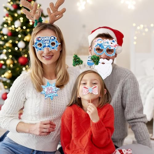 30PCS Snowflake Photo Booth Props - Snowflake Games for Party Supplies, Winter Photo Booth Props, Holiday and Winter Wonde...