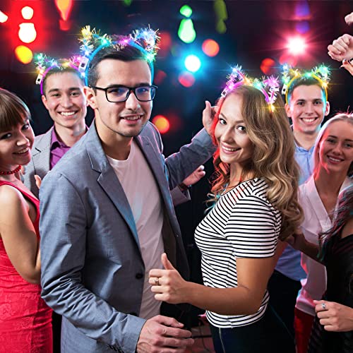 WILLBOND 40 Pcs LED Golden Silk Cat Ears Headband Halloween Cute Light up Headband Glow Cow Horn LED Hair Hoop for Women G...