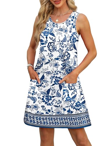 OFEEFAN Summer Dresses for Women Casual Sundress with Pocket Beach Cover Up Swimsuit