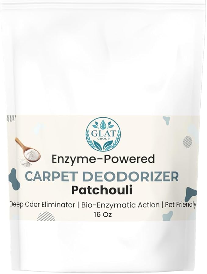 Enzyme-Powered Carpet Deodorizer (Powder) - Patchouli | Natural Pet Odor Eliminator | Bio-Enzymatic Formula, Premium Performance, Eco Friendly | 16 oz