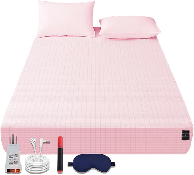 NAGS® Grounding Sheets,Grounding Bedding Sheet, Soft Cotton with Pure Silver Fitted Grounded Sheet for Improved Sleep,Pain Relief (Pink, King,78 * 80 * 13.5inch)
