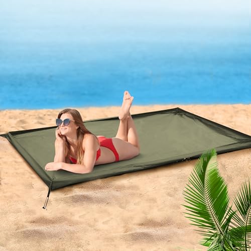 RunNico Waterproof Walled Beach Blanket, Enclosed Beach Mat with Stakes and Storage Bag, Sandproof Ground Blanket for Outd...
