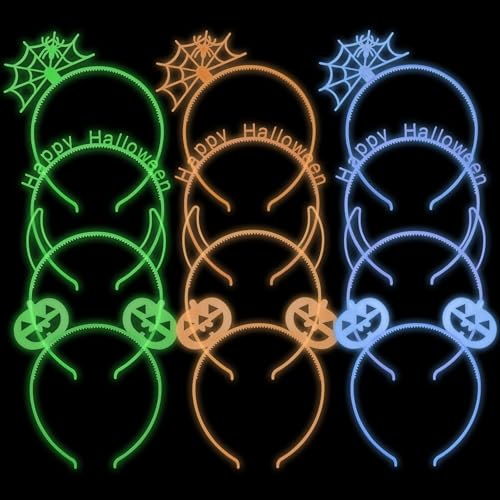 Fishdown Glow in The Dark Party Supplies，12 Pcs Assorted Glow in Dark Cat Ear Crown Headband for Birthday Party,Halloween ...