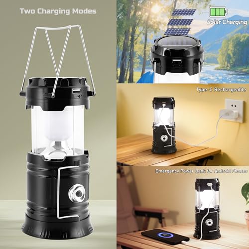 Lichamp Collapsible Portable Solar Camping Lantern, USB Rechargeable LED Flashlight - Survival Kits for Power Outages Hurr...
