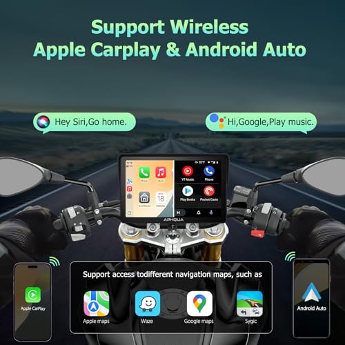 APHQUA Motocycle Carplay-7-Inch Motorcycle GPS Navigation System with Apple CarPlay & Android Auto, Waterproof Touchscree...